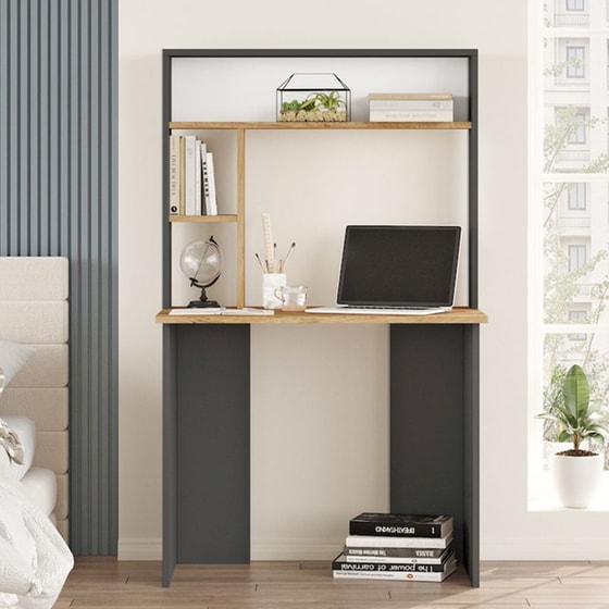 Γραφείο Μελέτης ArteLibre Brompton από Μοριοσανίδα 90x51.6x148cm - Καφέ Πεύκο/Ανθρακί image 3