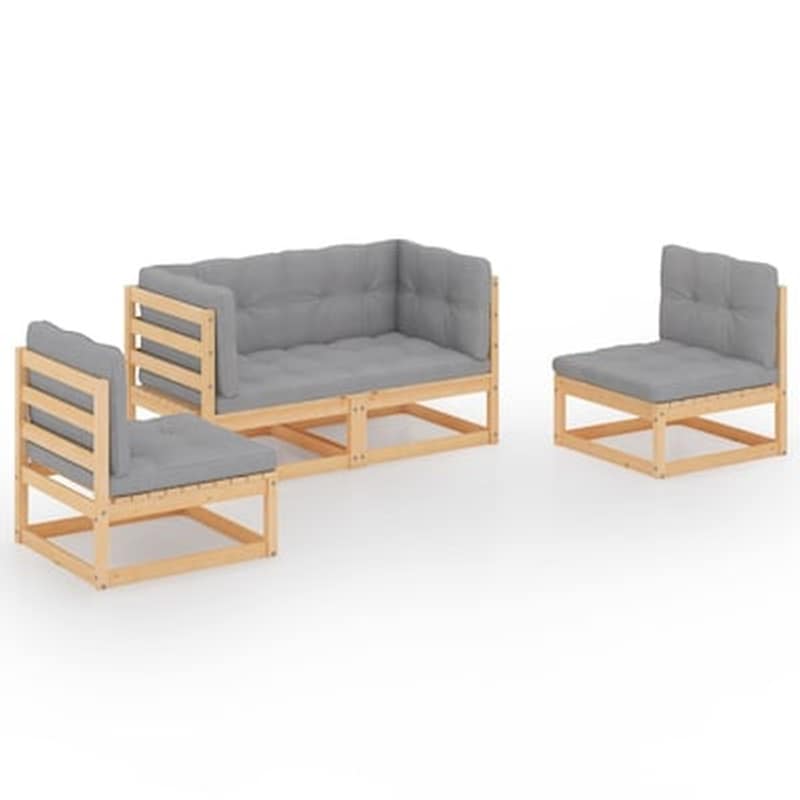 Σετ Σαλόνι Κήπου Vidaxl Μασίφ Ξύλο Πεύκου με Μαξιλάρια 4 Τμχ - Γκρι VIDAXL