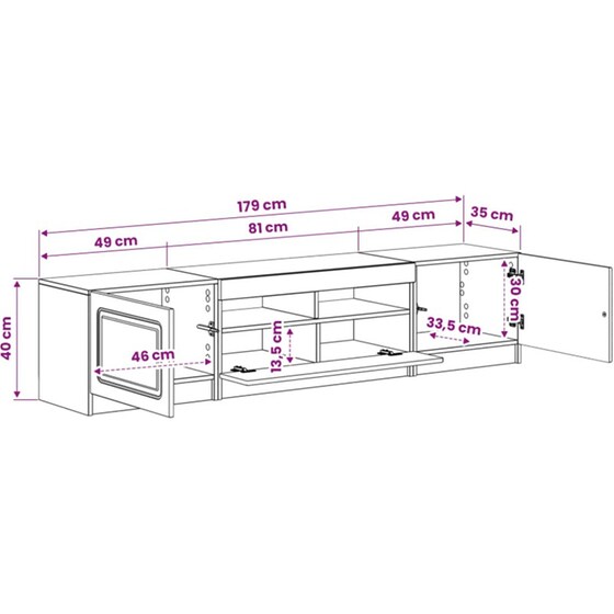 Έπιπλο Τηλεόρασης VidaXL UTRECHT με LED 3 τμχ 179 x 35 x 40 cm - Μαύρο image 5