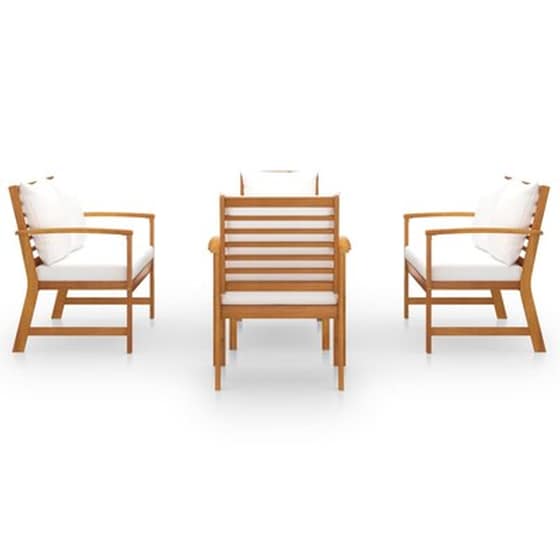 Σετ Σαλόνι Κήπου Vidaxl από Μασίφ Ξύλο Ακακίας με Μαξιλάρια 5 Τμχ - Λευκό image 2