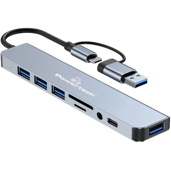 Powertech Docking Station Ptr-0151, 8 Θυρών, Usb And Usb-c Σύνδεση, Γκρι image 0