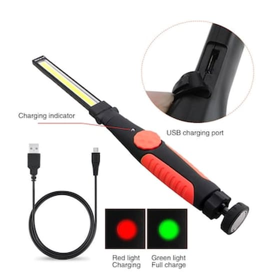 Αδιάβροχος Επαναφορτιζόμενος Φακός Led 500lm Usb Cob Φωτισμός Εργασίας Με Μαγνητική Βάση Χειρός image 3