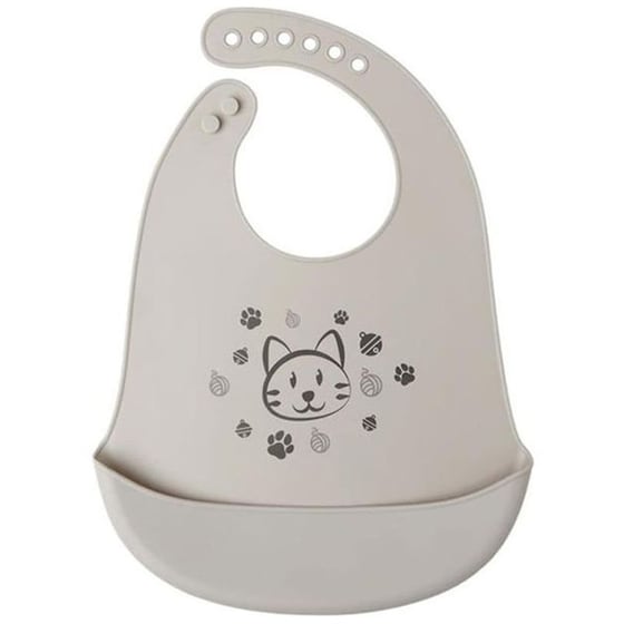 Σαλιάρα Σιλικόνης Kiokids Γκρι Γατάκι image 0