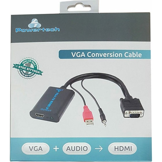 Μετατροπέας Powertech CAB-H071 HDMI Male σε VGA Female - Black image 1