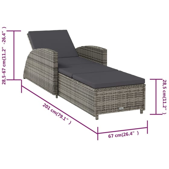 Ξαπλώστρα VidaXL από Συνθετικό Ρατάν 201x67x28.5-67 cm - Γκρι image 8