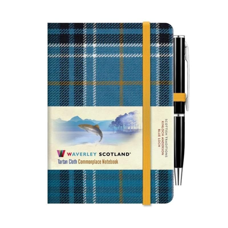 Waverley Blue Loch Tartan cloth mini notebook with pen