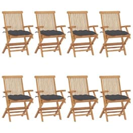 Vidaxl Καρέκλες Κήπου 8 Τεμ. Μασίφ Ξύλο Teak Με Ανθρακί Μαξιλάρια