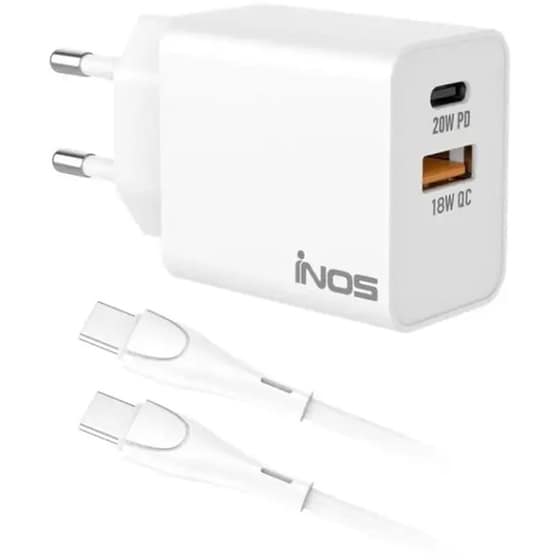 Σετ Φόρτισης Inos INOSNS-73708 1x USB-A, 1x USB-C 20 W - Λευκό image 0