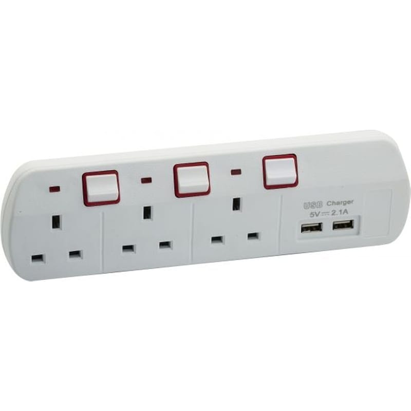 DATA ZONE Datazone Dz-466013 Charger Home 3 Outlet With 2 Usb Port - White