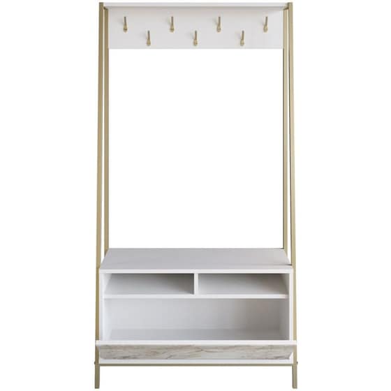 Έπιπλο Εισόδου 24Mall Deve από Μοριοσανίδα/Μέταλλο με Ράφια 94x35.3x180 cm - Λευκο/Χρυσό image 0