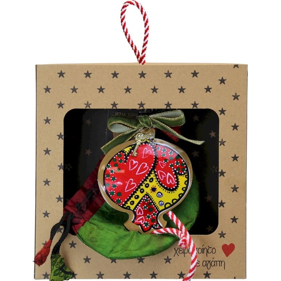 Κρεμαστό Χριστουγεννιάτικο Γούρι Boho Μεταλλικό - Ρόδι με Καρδιές image 0