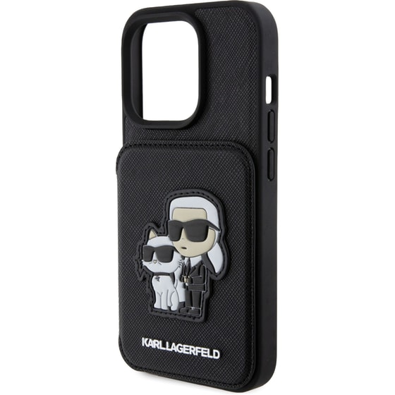 Θήκη Karl Lagerfeld iPhone 15 Pro - Karl Lagerfeld Karl Choupette Saffiano Cardslots & Stand Case - Black image 1