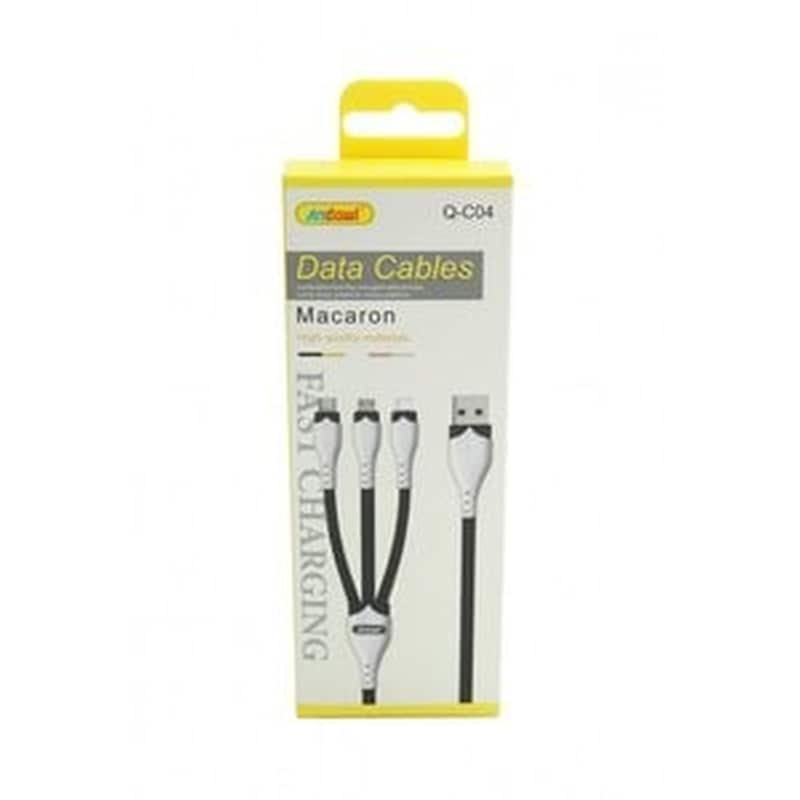 Σετ Καλωδίων Andowl An-q-c04 3in1 1.2m - Black ANDOWL