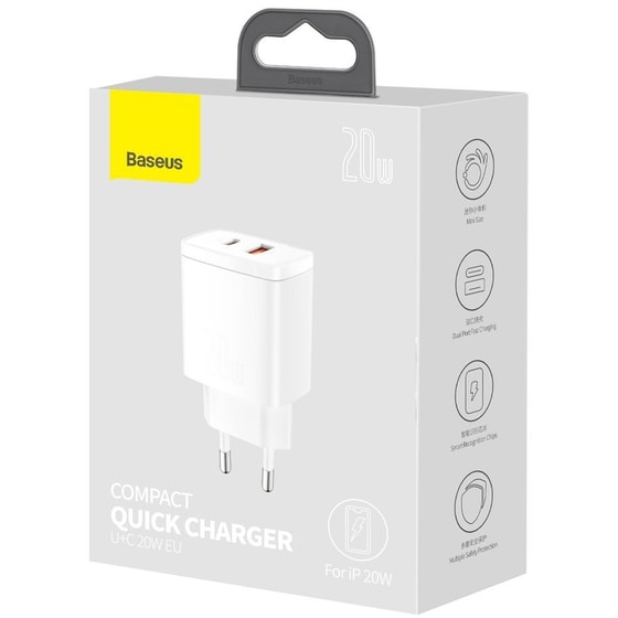 Φορτιστής Πρίζας Baseus CCXJ-B02 2port Usb-C,Usb 20W - White image 7