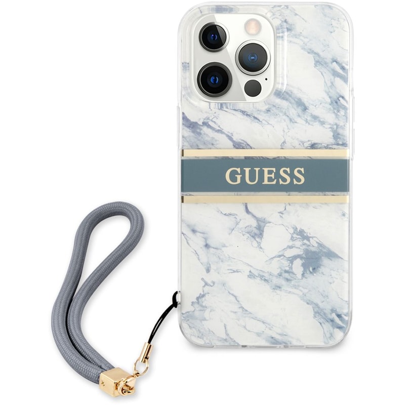 GUESS Θήκη Apple iPhone 13 Pro - Guess Marble Collection Printed Stripe - Μπλε/Λευκό