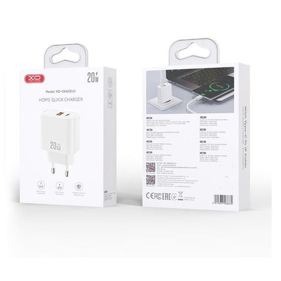 Φορτιστής Πρίζας XO CE40 χωρίς Καλώδιο USB-A & USB-C 20W Quick Charge 4.0 - Λευκό image 2