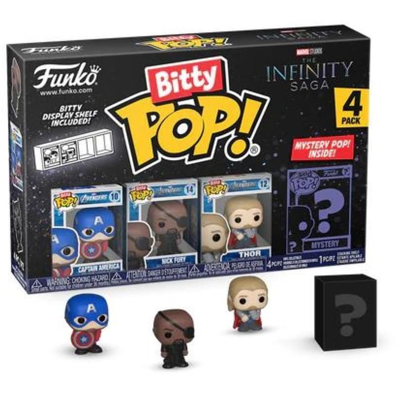 Funko Bitty Pop! Marvel - Captain America, Nick Fury, Thor And Chase Mystery 4-pack