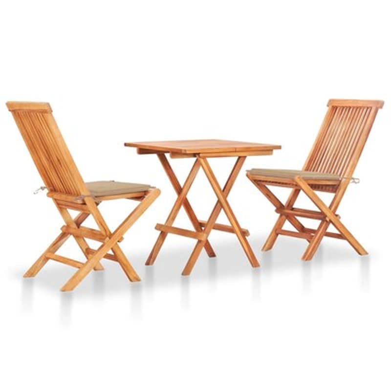 Vidaxl Σετ Επίπλων Mπιστρό 3 Τεμ. Μασίφ Ξύλο Teak Με Μπεζ Μαξιλάρια