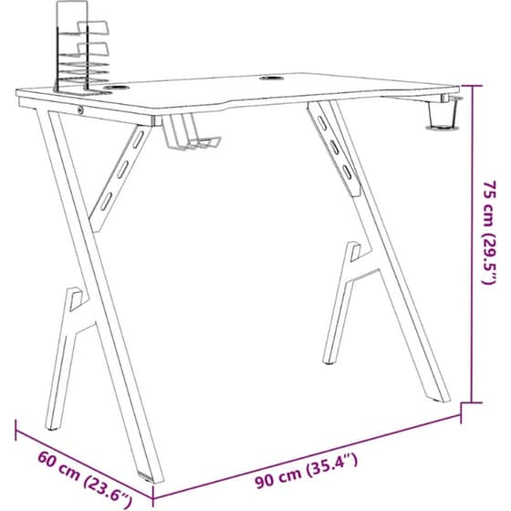 Γραφείο Gaming VidaXL με Πόδια σε Σχήμα Y 90x60x75 cm - Μαύρο image 8