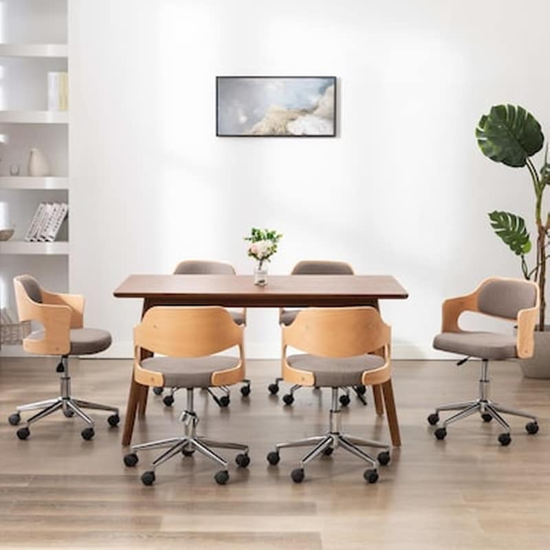 Vidaxl Καρέκλες Τραπεζαρίας Περιστρ. 6 Τεμ. Taupe Λυγ. Ξύλο/ύφασμα