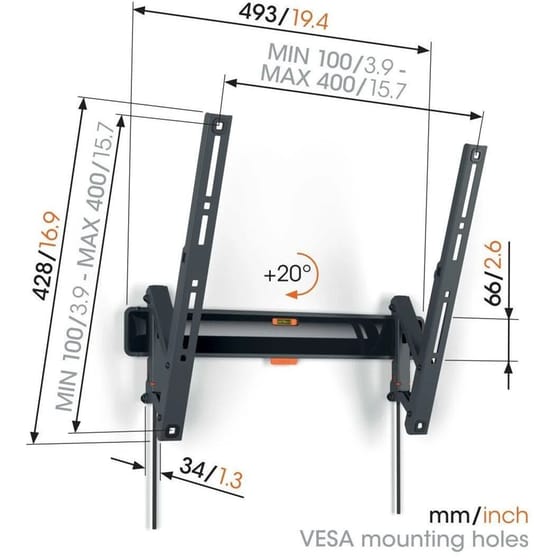 Βάση Τηλεόρασης Επιτοίχια Vogels TVM 3413 με Κλίση 32" - 65" έως 25 kg image 3