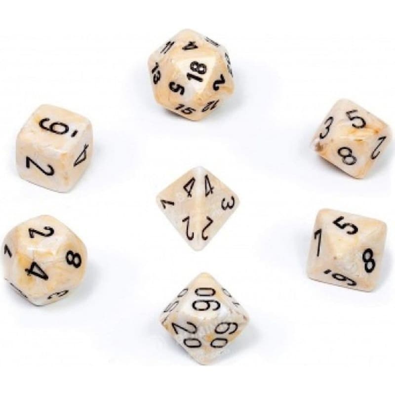 Σετ Ζαριών Chessex Marble Ivory Μάυρα