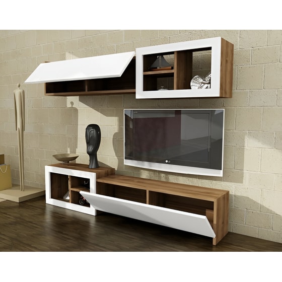 Έπιπλο Τηλεόρασης Enna από Μοριοσανίδα 160x26.8x35cm - Καρυδί/Λευκό image 0