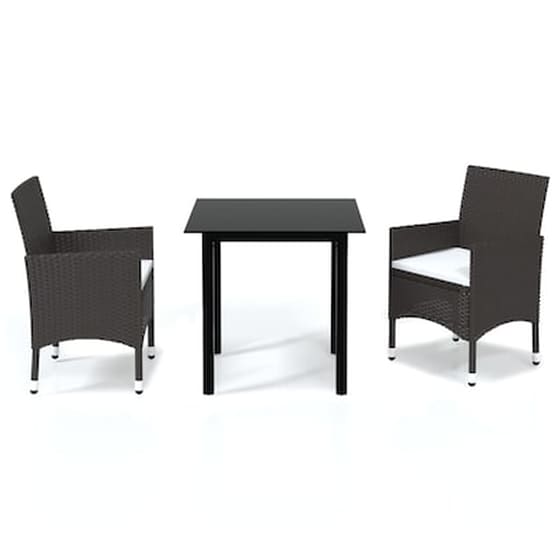 Vidaxl Σετ Τραπεζαρίας Κήπου 3 Τεμ. Καφέ Συνθετικό Ρατάν Με Μαξιλάρια image 2