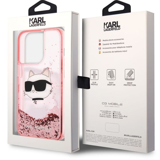 Θήκη Karl Lagerfeld iPhone 14 Pro Max - Karl Lagerfeld Choupette's Head Nft Liquid Glitter Case - Ροζ image 3