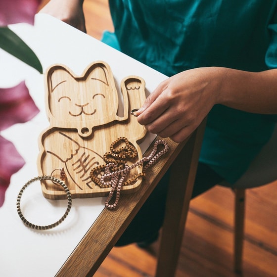 Πιατέλα Donkey Lucky Cat  Μπαμπού 22x16x1.5 cm - Καφέ image 1