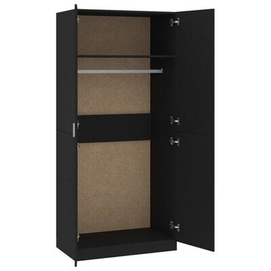 Δίφυλλη Ντουλάπα Vidaxl Από Μοριοσανίδα 90x52x200cm - Μαύρο image 3