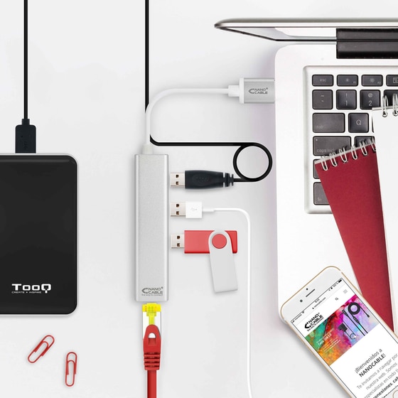 Nanocable 10.03.0403 USB Hub 4-Port USB 3.0 συμβατό με USB-A image 1