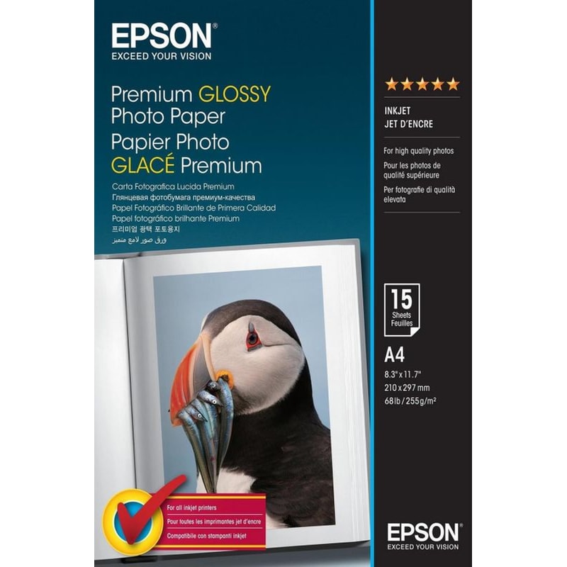 EPSON Epson Premium Φωτογραφικό Χαρτί Gloss Α4 255 gr/m² για Inkjet Εκτυπωτές 15 φύλλα