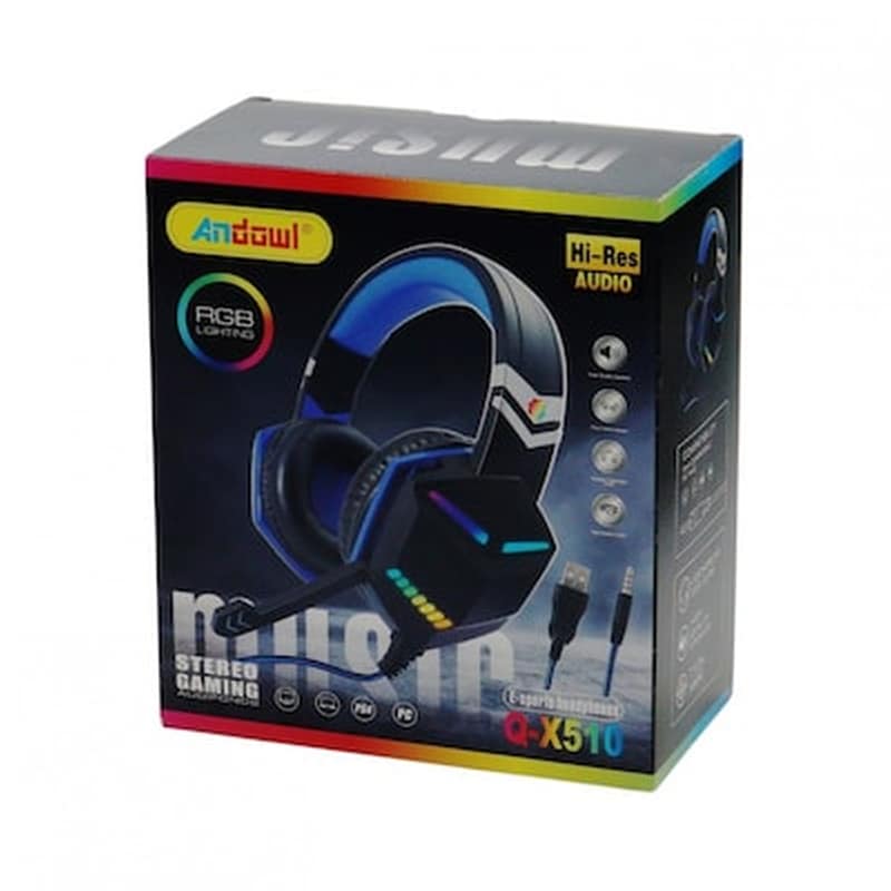 OEM Andowl Q-X510 Gaming Ενσύρματα Ακουστικά 3.5mm/USB με RGB Φωτισμό - Μαύρα/Μπλε