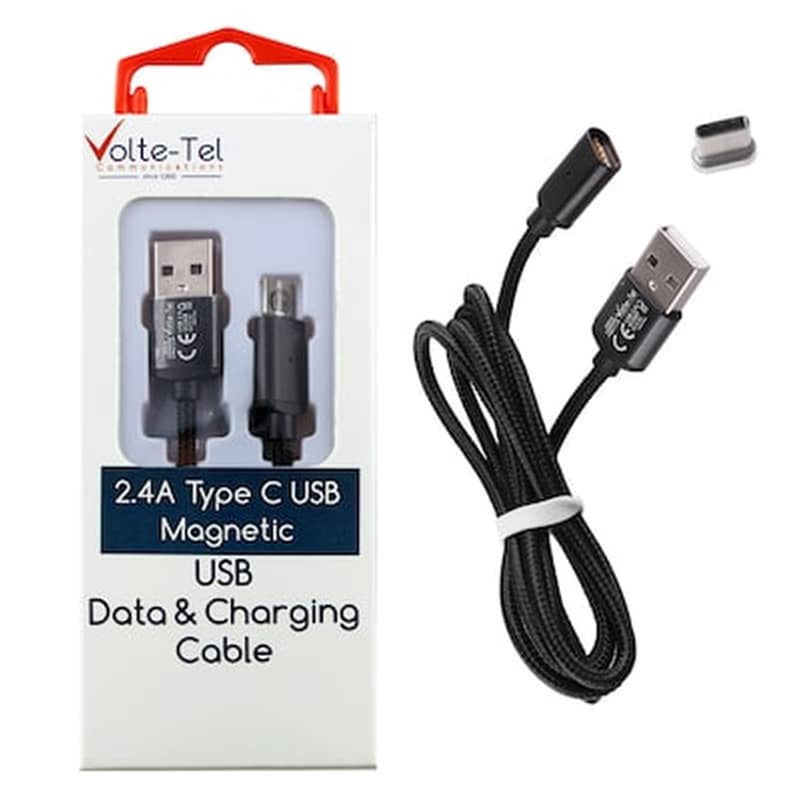 Καλώδιο δεδομένων Volte-tel Vcd08 Magnetic Braided Usb-C 2.4A 1m - Black