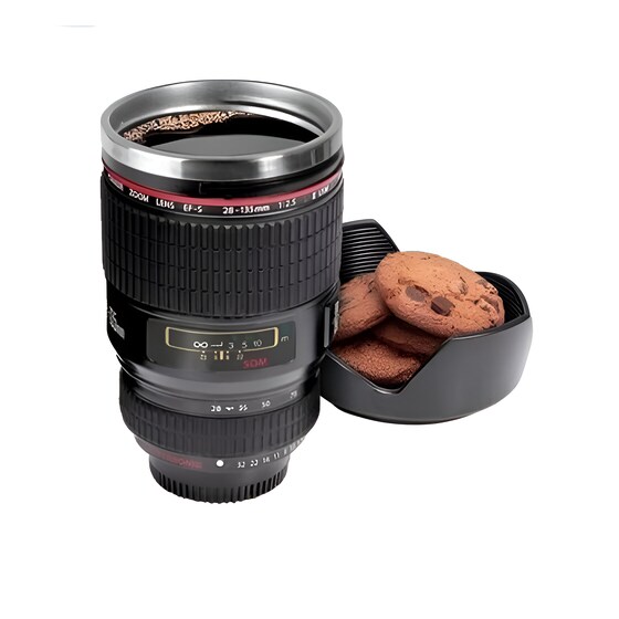 Κούπα Μεταφοράς  Σχήμα Φακού Φωτογραφικής Μηχανής Κεραμική 450 ml - Μαύρο image 0