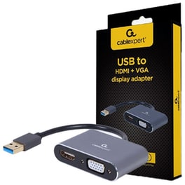 Cablexpert 4k Usb To Hdmi + Vga Display Adapter Space Grey Retail Pack