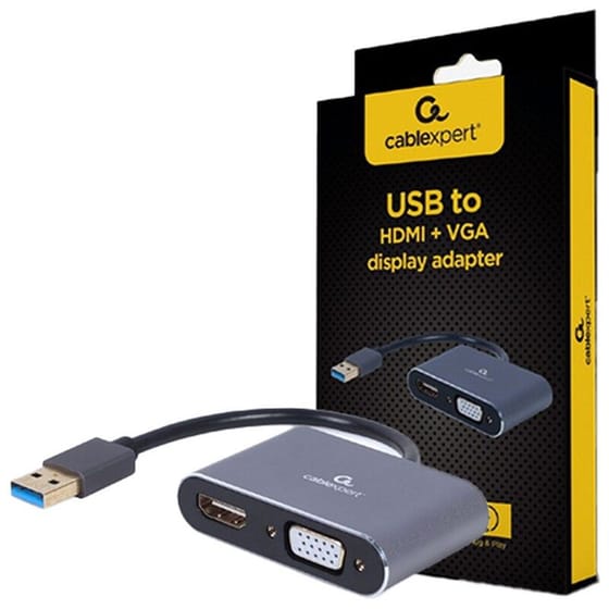 Cablexpert 4k Usb To Hdmi + Vga Display Adapter Space Grey Retail Pack image 0