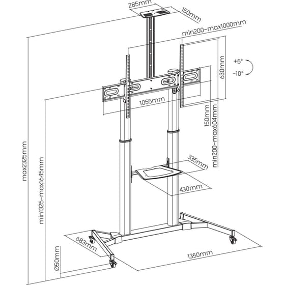 Βάση Τηλεόρασης Επιδαπέδια Sbox FS-3610-W με ροδάκια 60" - 100" έως 100 kg image 2