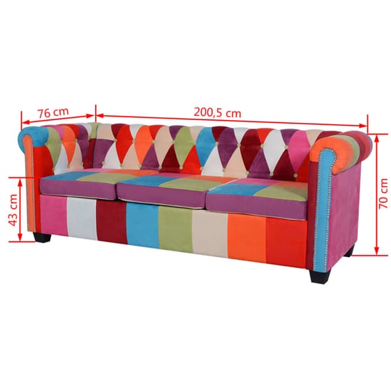 Τριθέσιος Καναπές VidaXL Chesterfield 200.5x76cm - Πολύχρωμο image 4