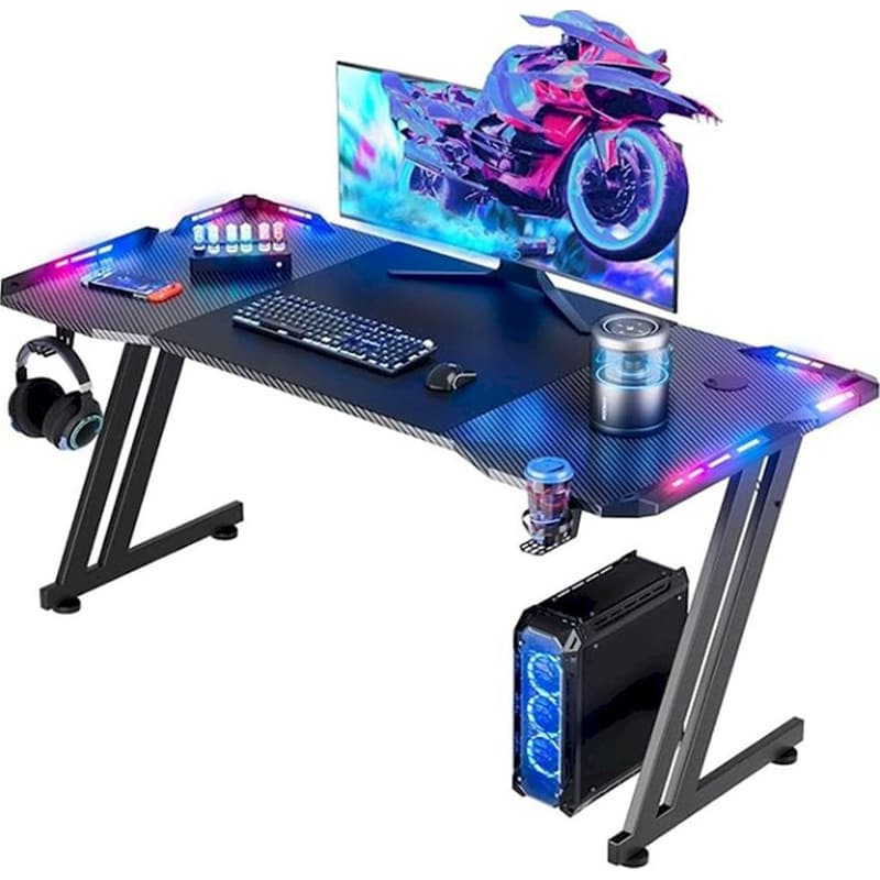 Γραφείο Gaming Lamtech RGB από Carbon Fiber 140x60x75cm - Μαύρο