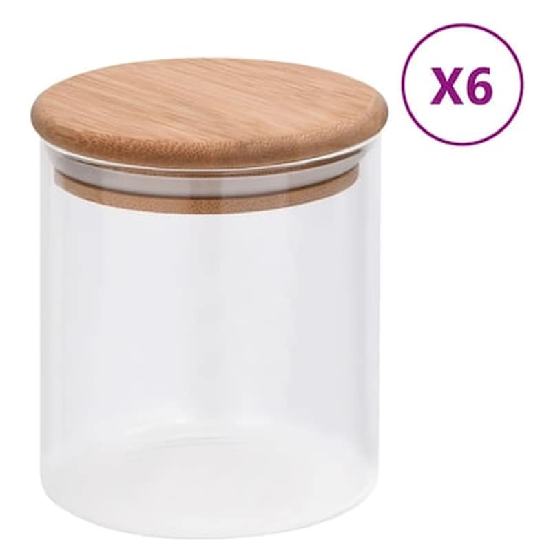 VIDAXL Βάζο Αποθήκευσης Τροφίμων Vidaxl Bamboo 600ml 6 Τμχ - Διάφανο