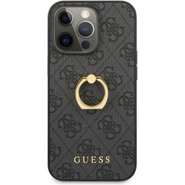 Θήκη Apple iPhone 13 Pro - Guess 4g Logo Ring Collection Hard Case PU Leather  - Μαύρo
