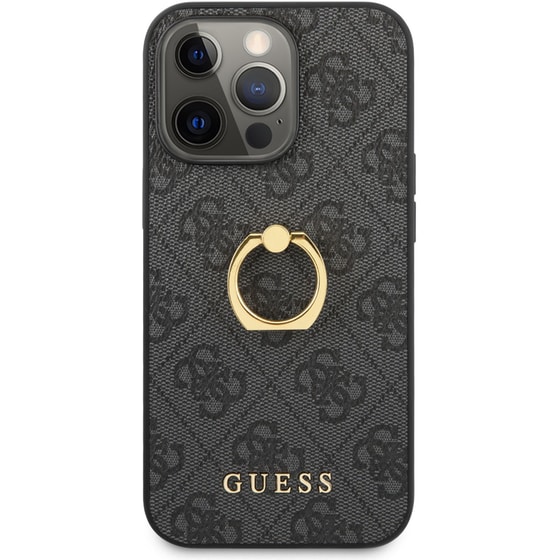 Θήκη Apple iPhone 13 Pro - Guess 4g Logo Ring Collection Hard Case PU Leather - Μαύρo image 0