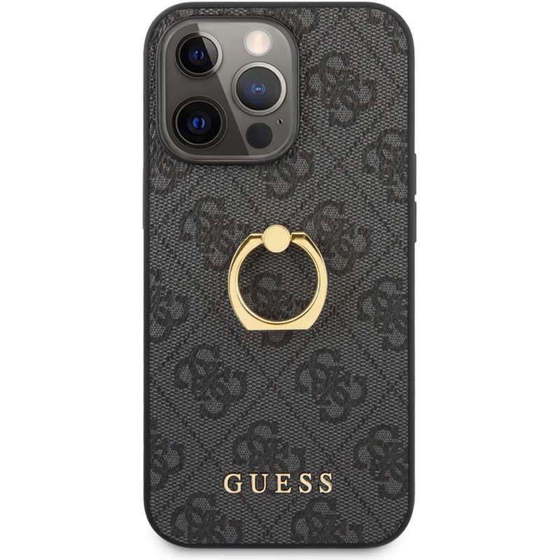 GUESS Θήκη Apple iPhone 13 Pro - Guess 4g Logo Ring Collection Hard Case PU Leather - Μαύρo