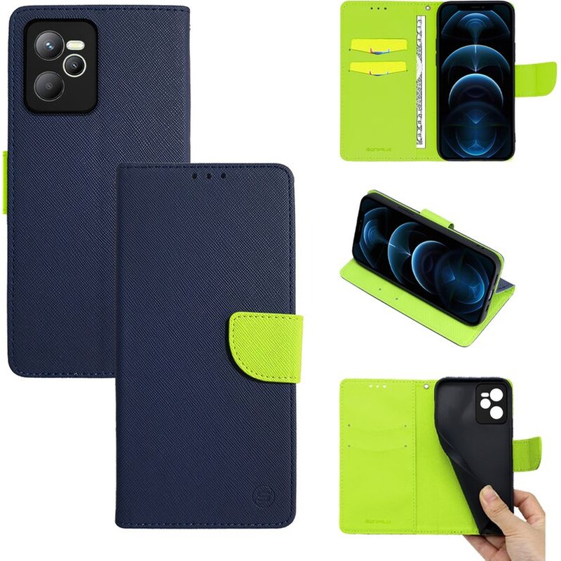 Θήκη Realme C35 - Sonique Trend Wallet - Σκούρο Μπλε/ Λαχανί