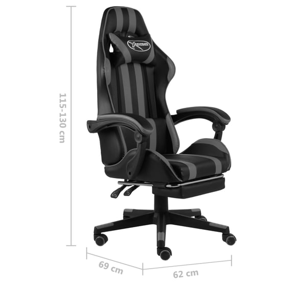 Gaming Καρέκλα VidaXL Racing με Υποπόδιο από Τεχνητό Δέρμα - Μαύρη/Γκρι image 5