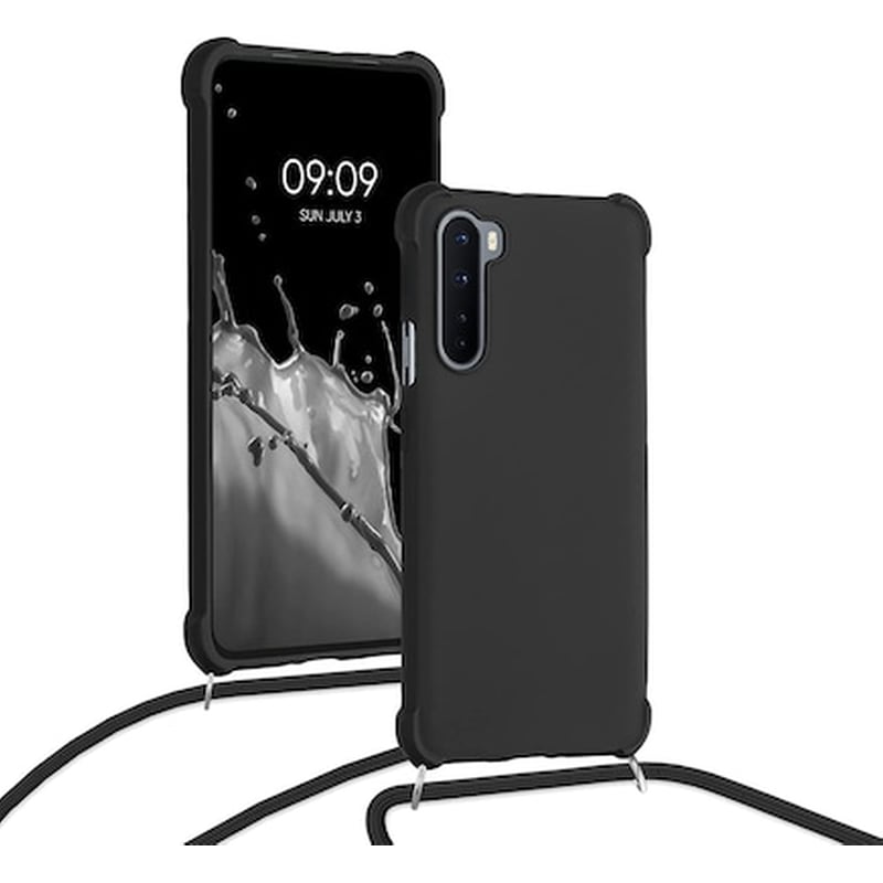 Θήκη Oneplus Nord - Kwmobile Crossbody Silicone Case with Neck Cord Lanyard Strap - Black KWMOBILE
