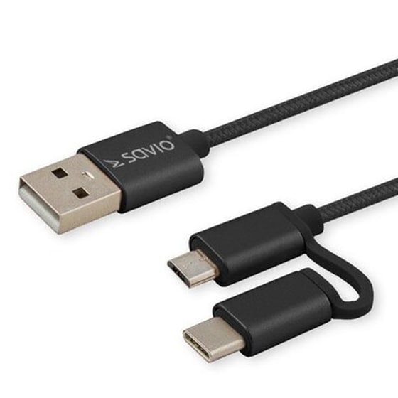 Σετ Καλωδίων Savio Cl-128 Usb to Usb-C,Micro Usb 1m - Black image 0