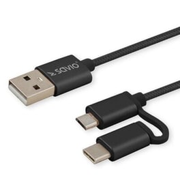 Σετ Καλωδίων Savio Cl-128 Usb to Usb-C,Micro Usb 1m - Black